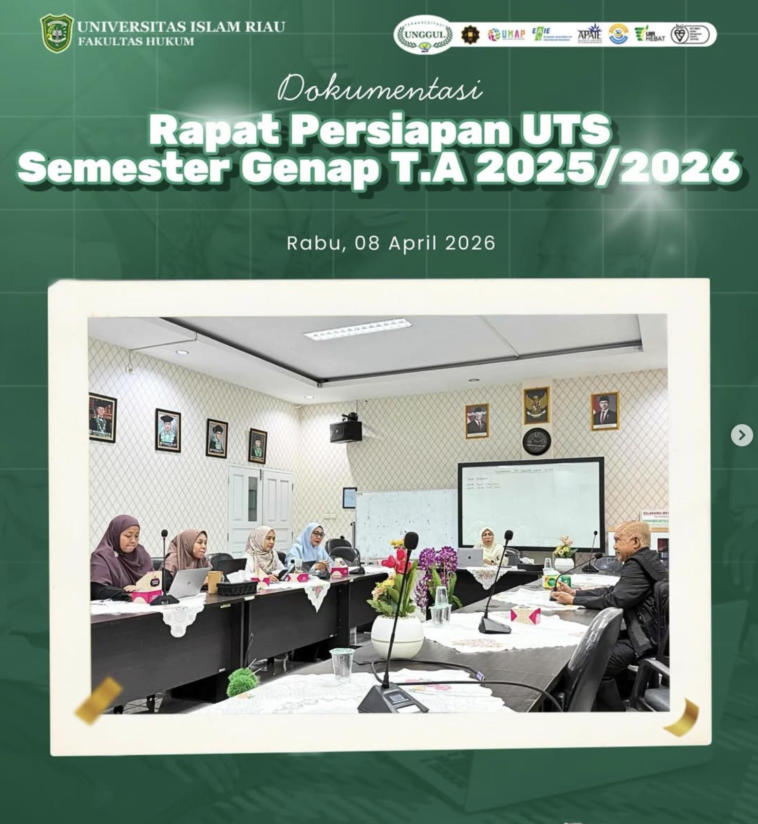 Dokumentasi Rapat Persiapan UTS Semester Genap T.A. 2025/2026 Fakultas Hukum Universitas Islam Riau